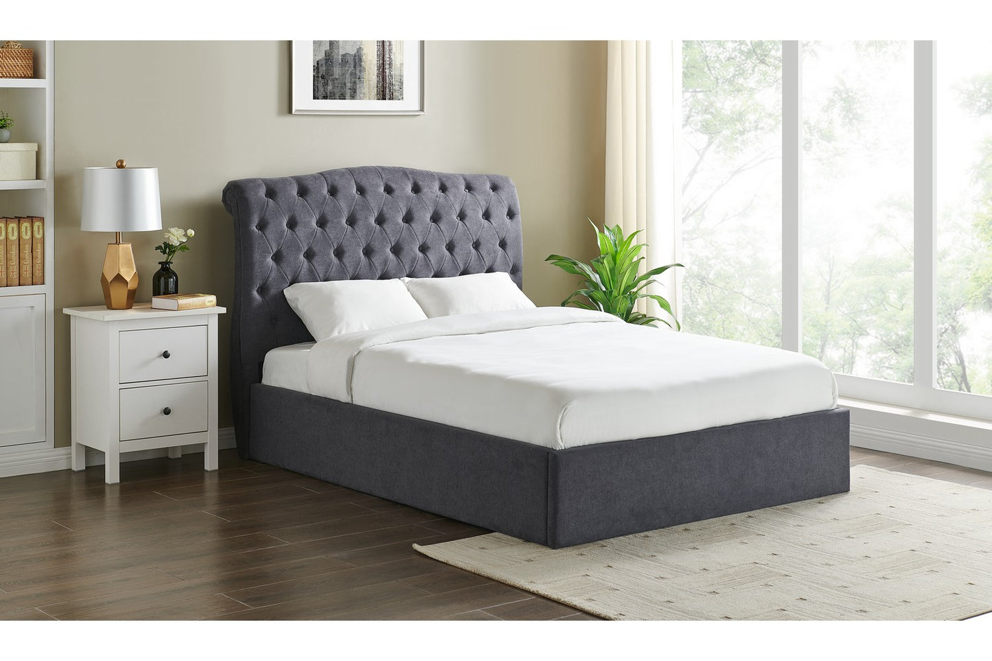 The Olivia Kingsize Gas Lift Storage Bed Dark Grey Velvet