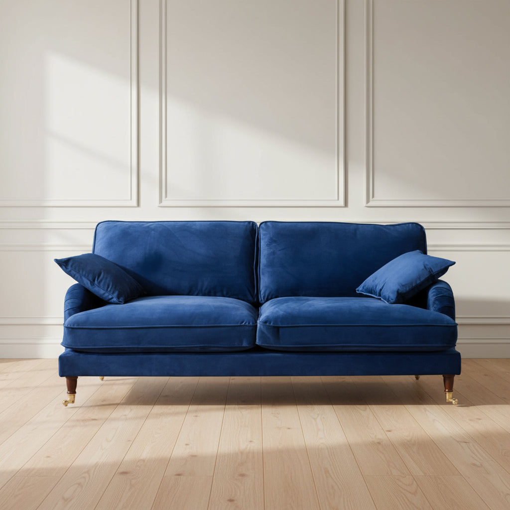 Royal Blue Velvet 4 Seater Sofa