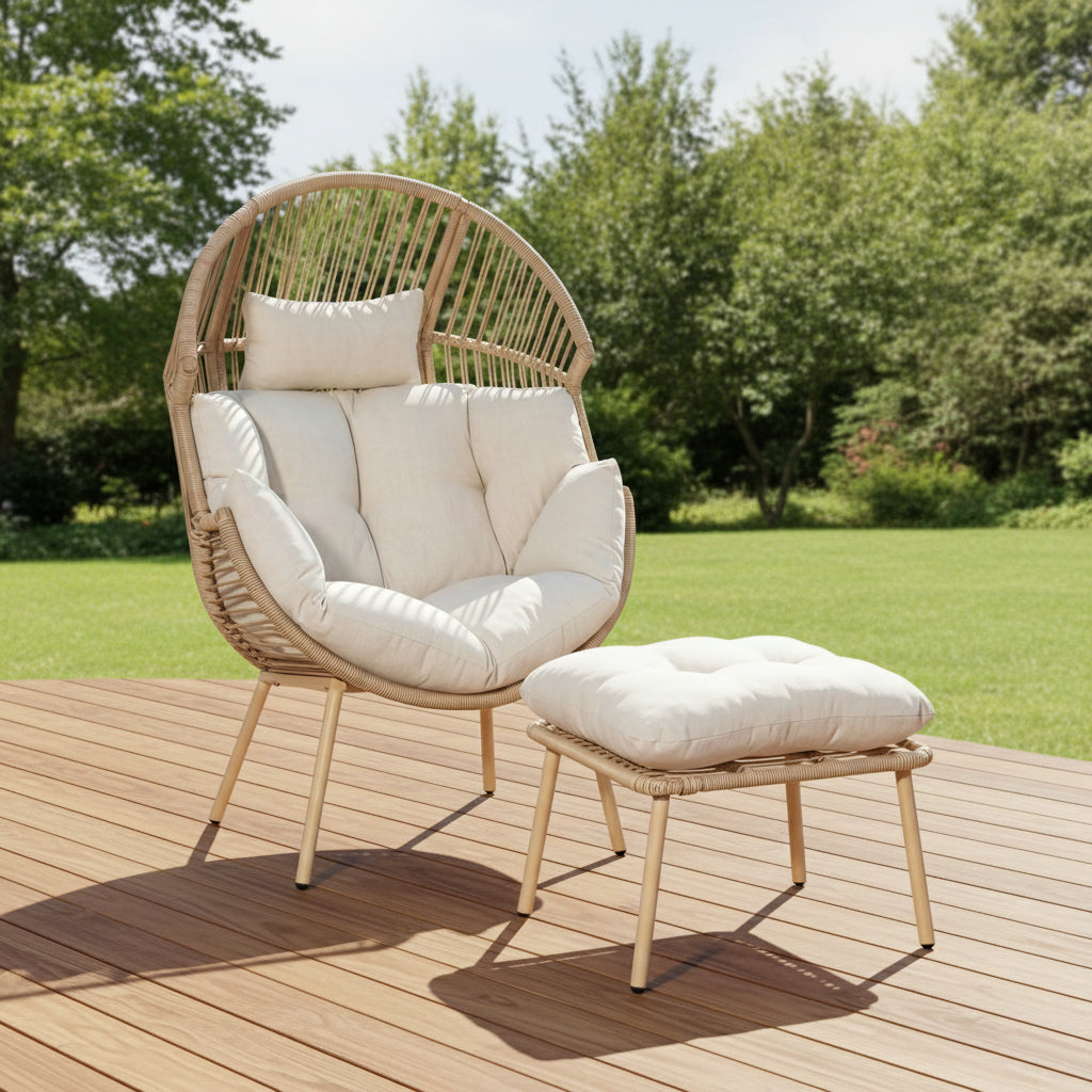 STANDING GARDEN EGG CHAIR BY HARRY CHRISTIAN HOME IN LIGHT BROWN AND CREAM