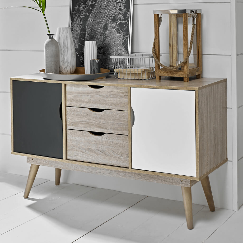 Harry Christian Home Light Oak & White & Grey Sideboard