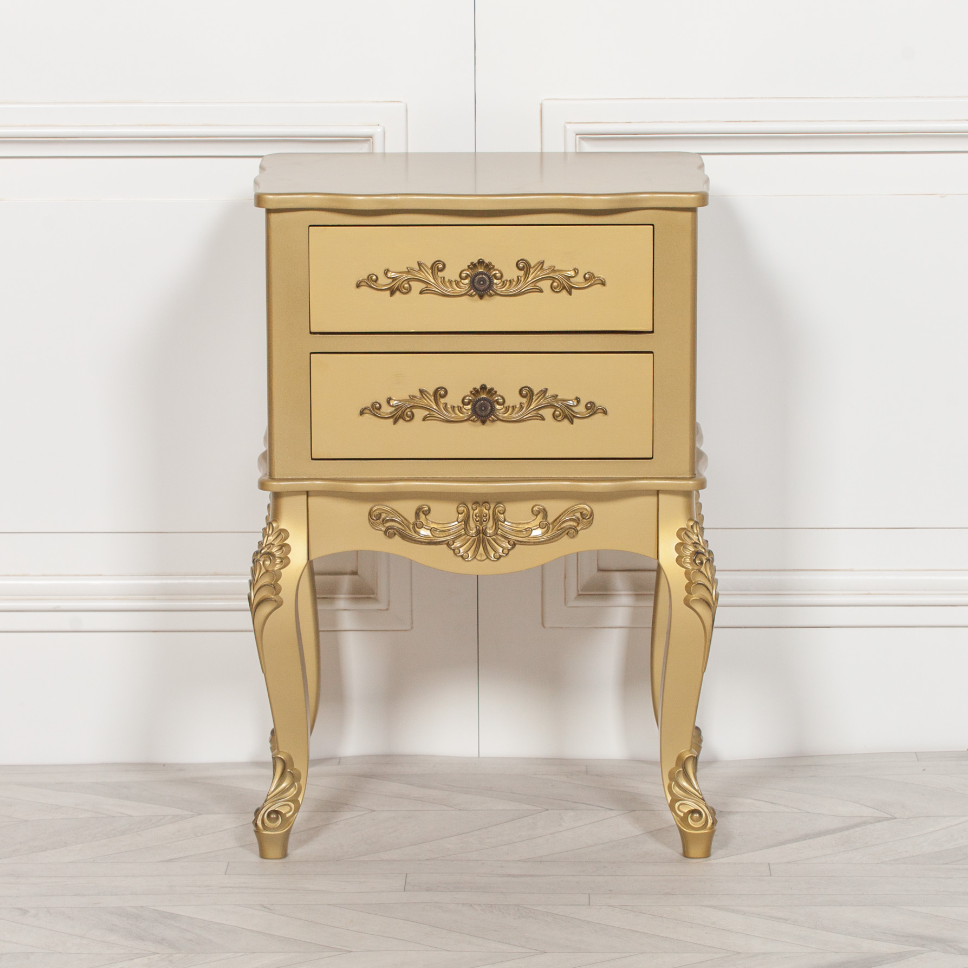 French Antique Gold 2 Drawer Bedside