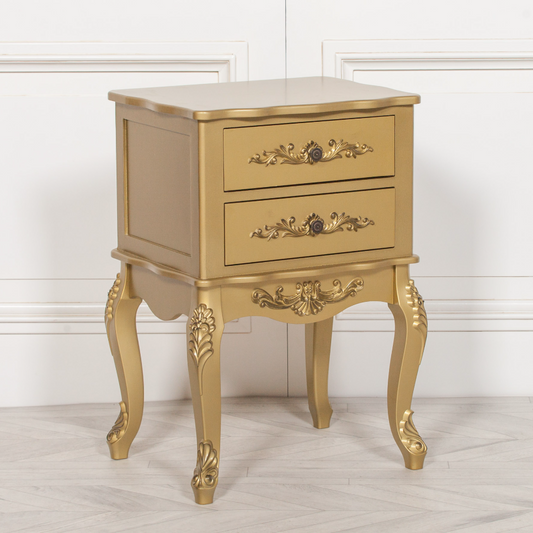 French Antique Gold 2 Drawer Bedside