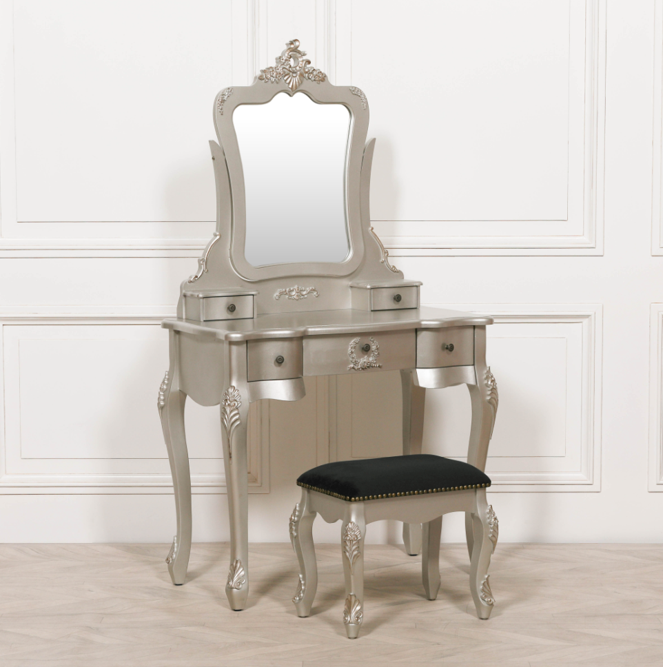 silver french dressing table Provencal Dressing Mirror in Silver Leaf