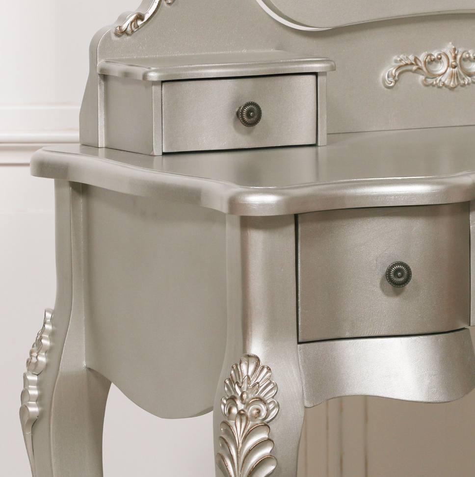 silver french dressing table Amazon.com: Vliekcy Silver Makeup Vanity Set, 43" Makeup Vanity Desk with Adjustment Tri-fold Mirror, Makeup Dressing Table with Mirrored Drawers & Stool, Modern French-Style Vanity Table for Girls (Silver) : Home &