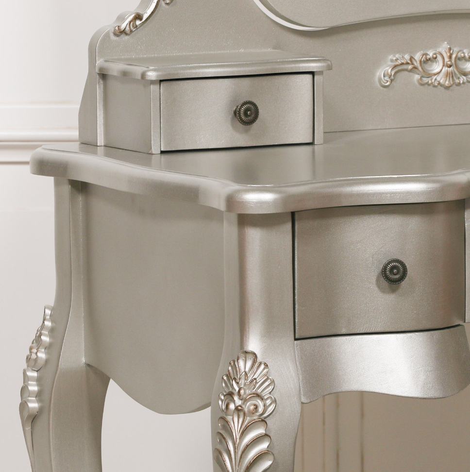 French Antique Silver Dressing Table & Stool