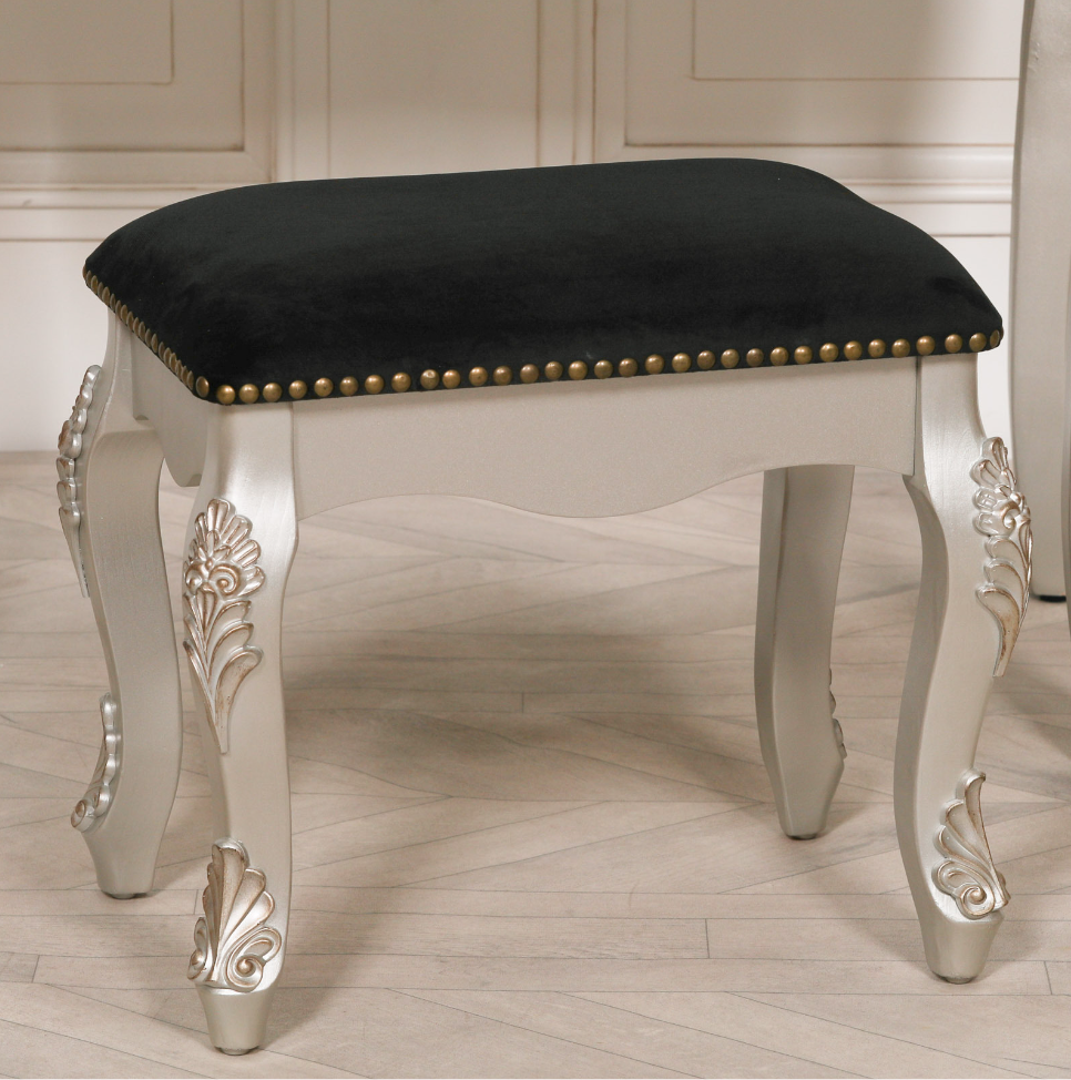 French Antique Silver Dressing Table & Stool