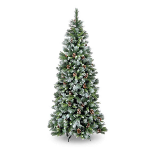 8ft Frosted Glacier Artificial Christmas Tree Hook-On With 1244 Tips & Pine Cones