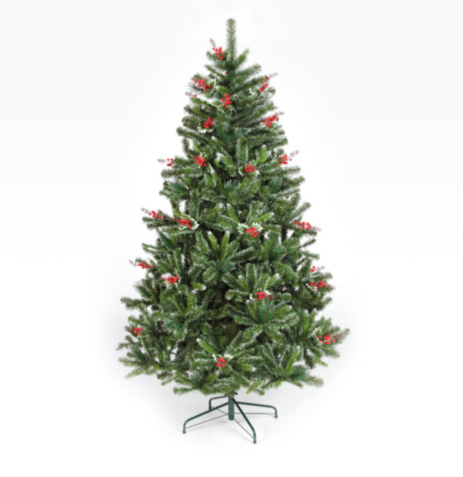 8ft Salzburg Artificial Spruce Christmas Tree with 1358 Tips & Red Berry Sprays