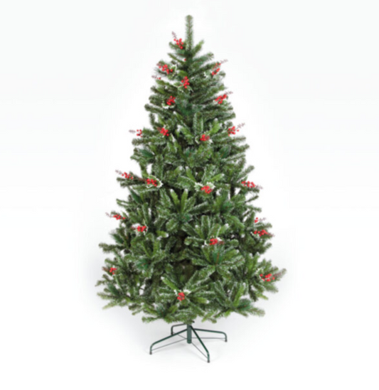8ft Salzburg Artificial Spruce Christmas Tree with 1358 Tips & Red Berry Sprays