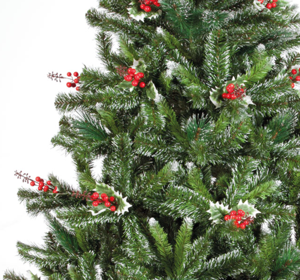 8ft Salzburg Artificial Spruce Christmas Tree with 1358 Tips & Red Berry Sprays