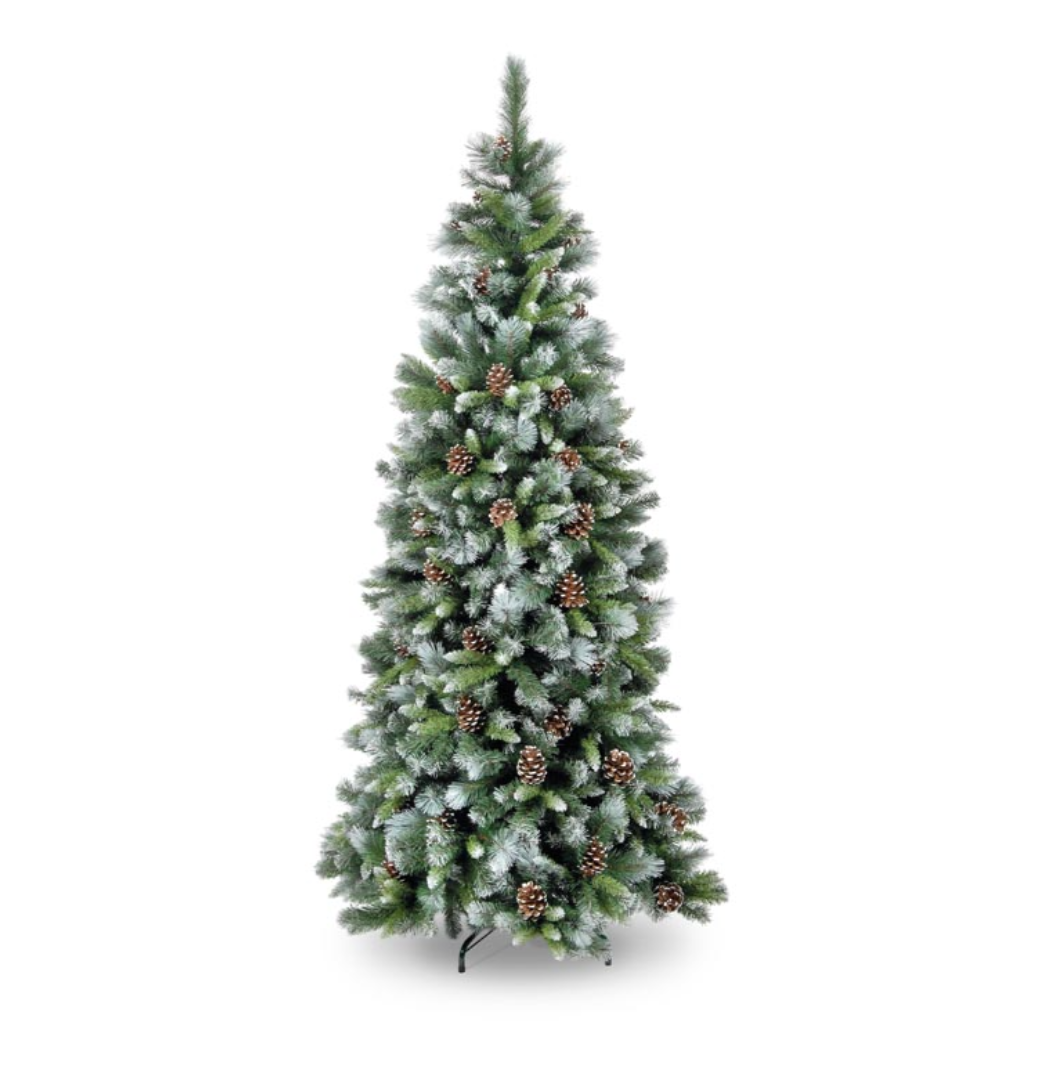 7ft Frosted Artificial Christmas Tree Glacier Hook-On with 956 Tips & Pine Cones