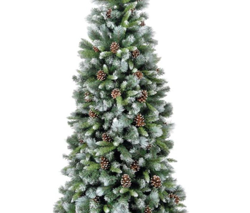 7ft Frosted Artificial Christmas Tree Glacier Hook-On with 956 Tips & Pine Cones