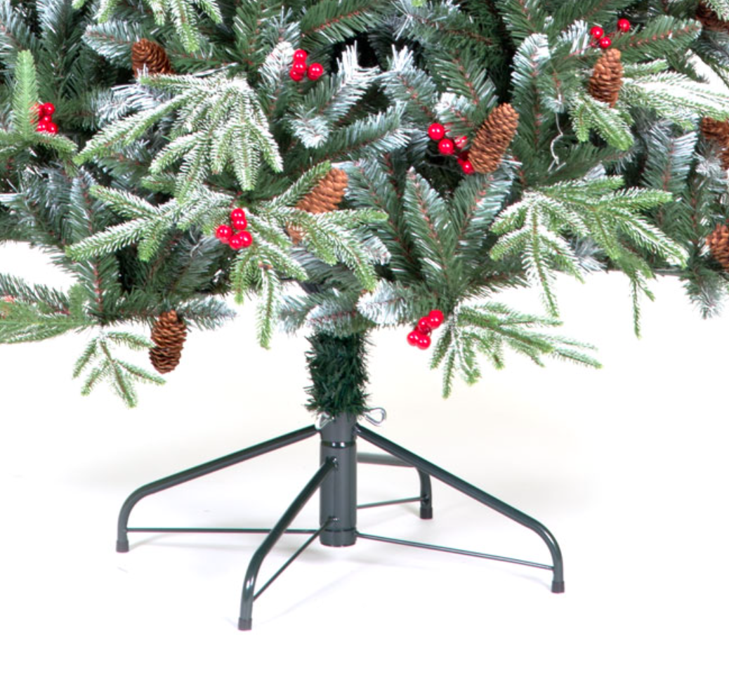 7ft Ontario Spruce Flocked Christmas Tree with 921 Tips & Decorative Berries & Pinecones