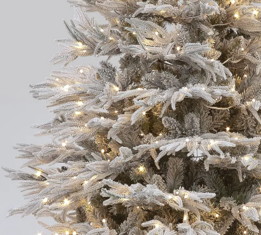 Pre Lit 150cm Flocked Platinum Fir Christmas Tree With 1810 Tips & 250 Warm White LEDs