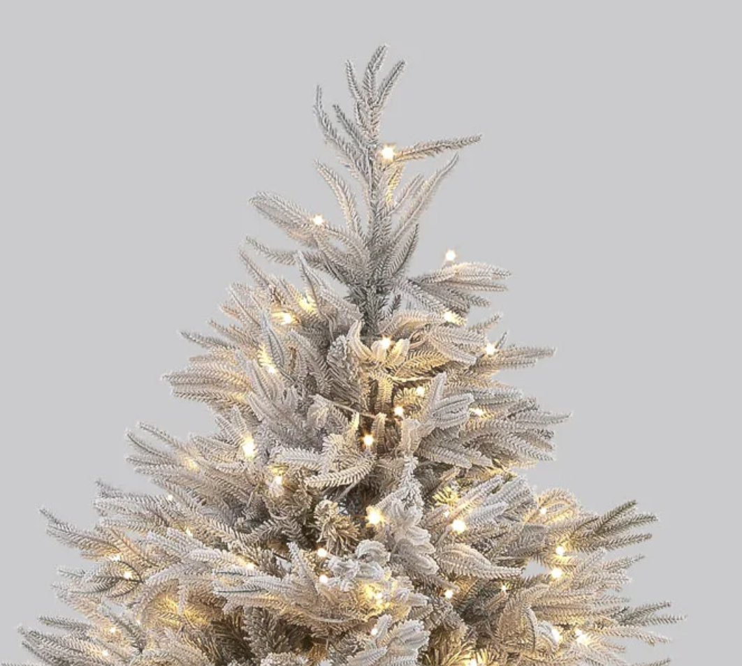 Pre Lit 150cm Flocked Platinum Fir Christmas Tree With 1810 Tips & 250 Warm White LEDs