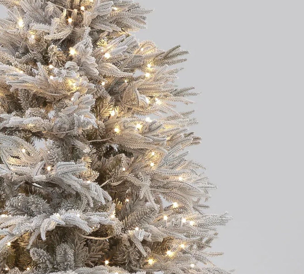Pre Lit 150cm Flocked Platinum Fir Christmas Tree With 1810 Tips & 250 Warm White LEDs