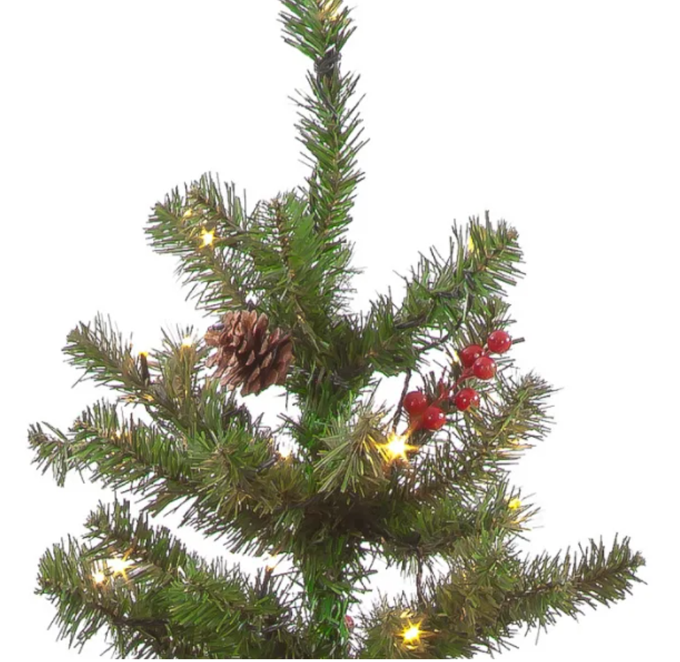 150cm Pine Creek Green Tree with 200 Warm White LEDs 454 Tips & Decorative Berries and Cones