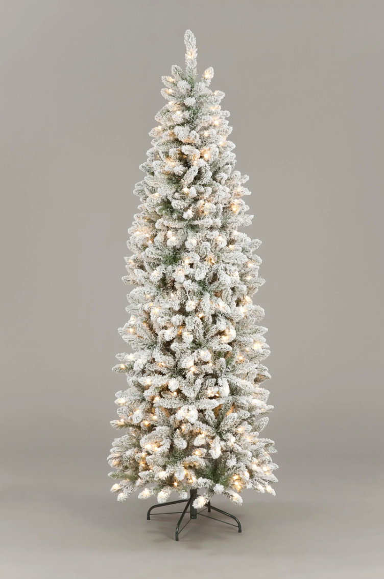 Pre Lit 7ft Snowshoe Spruce Slim Christmas Tree with 300 Warm White LEDs