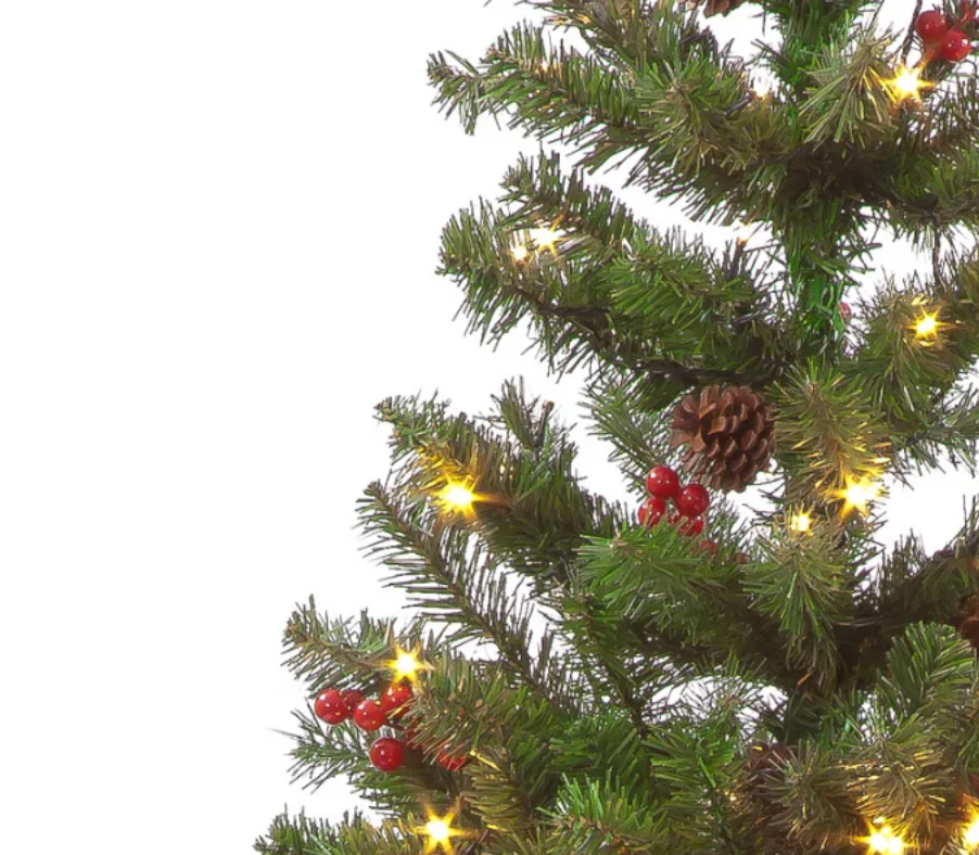 Pre Lit 6ft Pine Creek Green Christmas Tree with 290 Warm White  LEDs + Cones & Berries 796 Tips