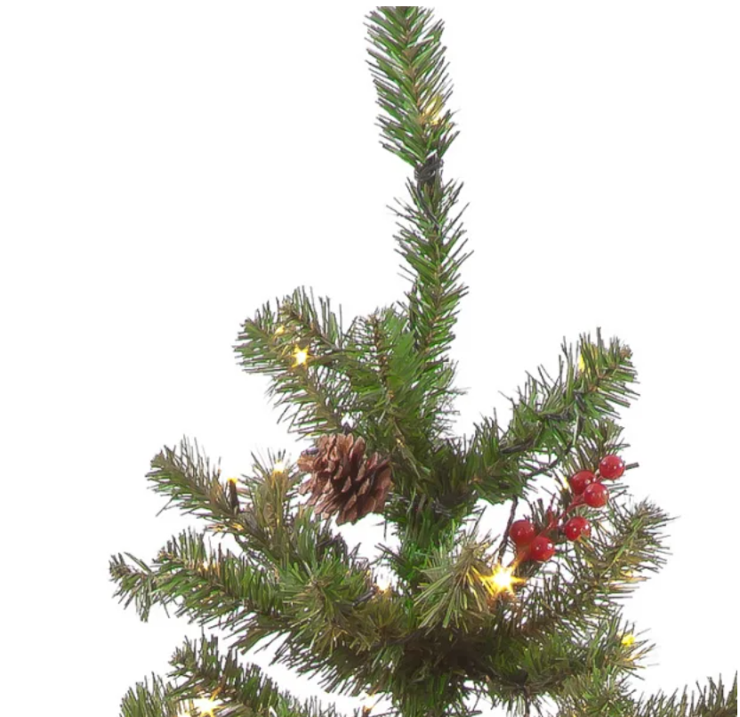 Pre Lit 6ft Pine Creek Green Christmas Tree with 290 Warm White  LEDs + Cones & Berries 796 Tips