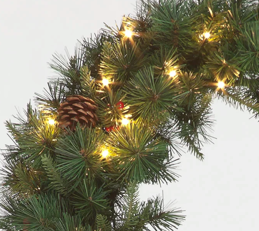 Pre-Lit Battery Operated Cranberry & Pinecone Wreath & Garland Set with Warm White LEDs