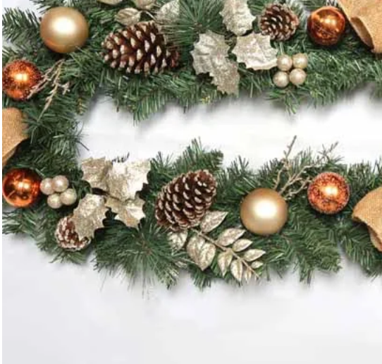 180cm Champagne & Copper Decorated Garland