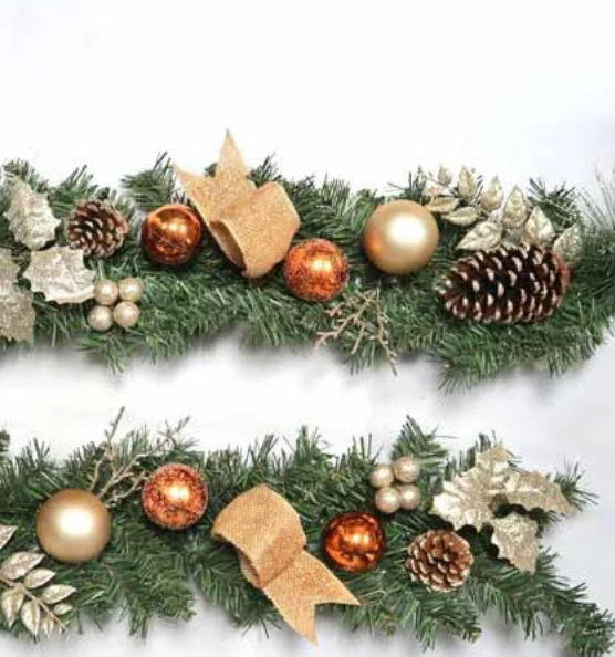 180cm Champagne & Copper Decorated Garland