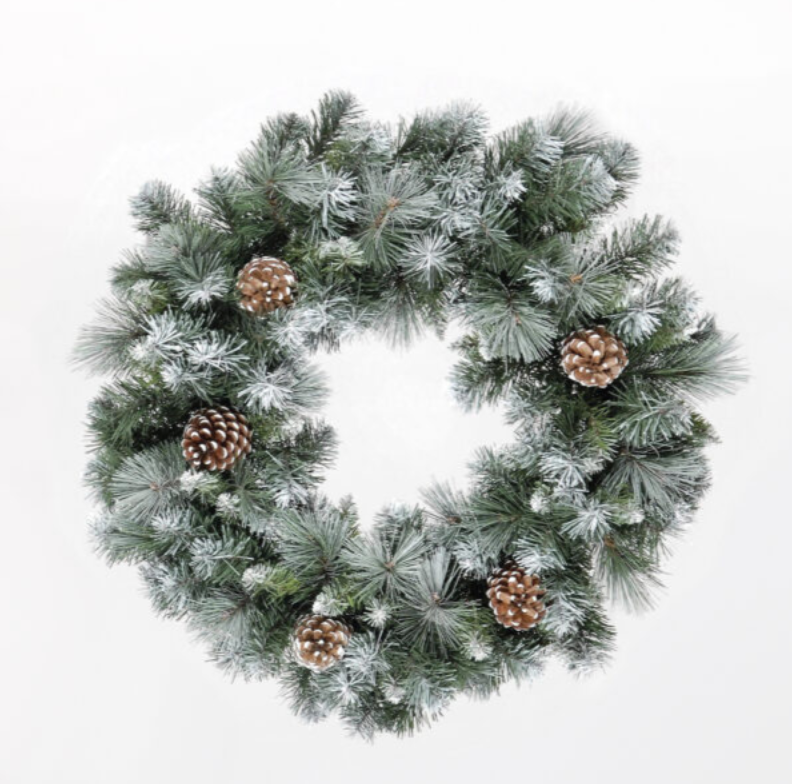 60cm Frosted Glacier Wreath with 140 Tips & 6 Pine Cones