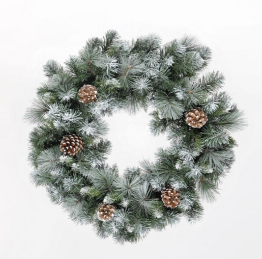 60cm Frosted Glacier Wreath with 140 Tips & 6 Pine Cones