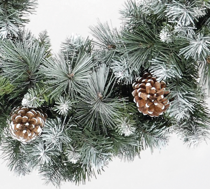60cm Frosted Glacier Wreath with 140 Tips & 6 Pine Cones