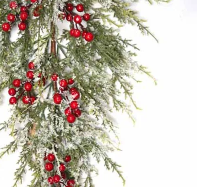 61cm Snow Red Berry & Cypress Pine Teardrop