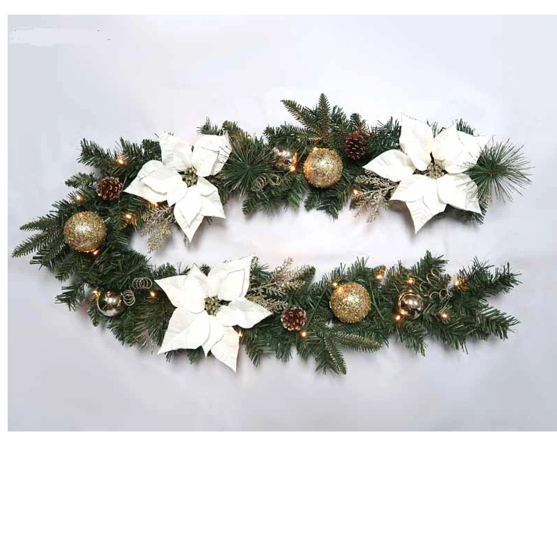 Battery Operated 180cm White Poinsettia Pre Lit Garland with 25 LEDs with Timer