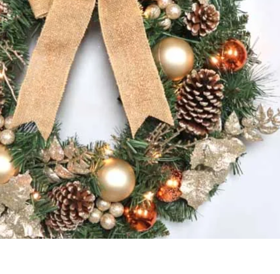 Battery Operated 60cm Pre Lit Champagne & Copper Wreath with 25 LEDs & Timer