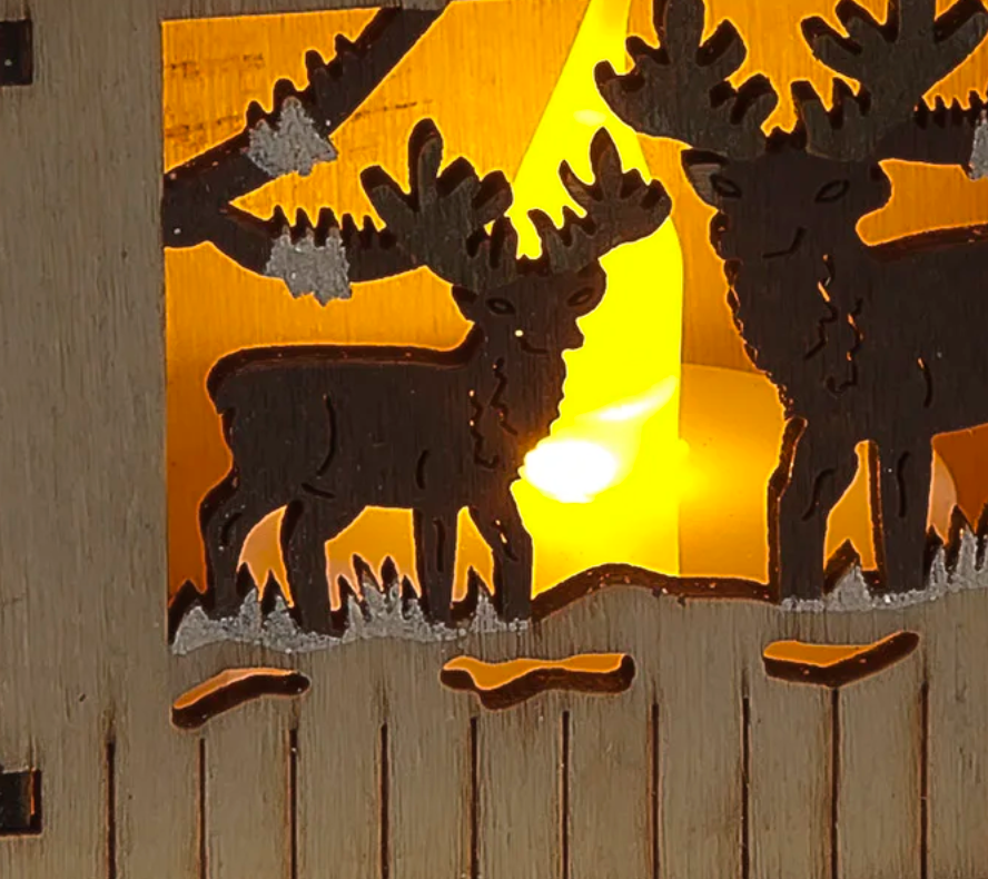 Battery Operated 10cm Wooden Hanging House with Deer Warm White LED