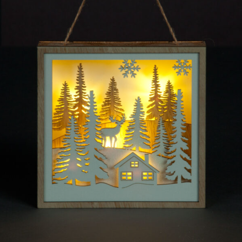 Battery Operated 15cm Hanging Wood Frame with White Finish & 6 WW LEDs
