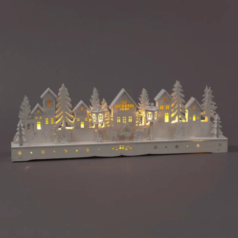 Battery Operated 15cm White Wooden House Scene with 15 Warm White LEDs