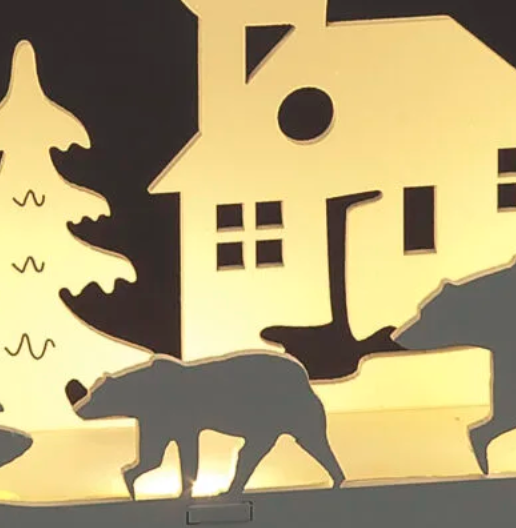 Battery Operated 16cm White Wooden Winter Scene Arch with 10 Warm White LEDs