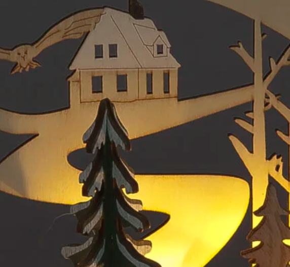 Battery Operated 19cm Wooden Village Scene with Deer & Trees