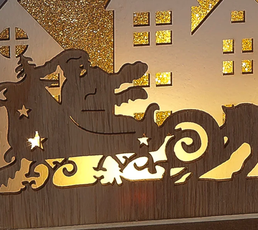 Battery Operated 20cm Wooden Village with Santa & Sleigh