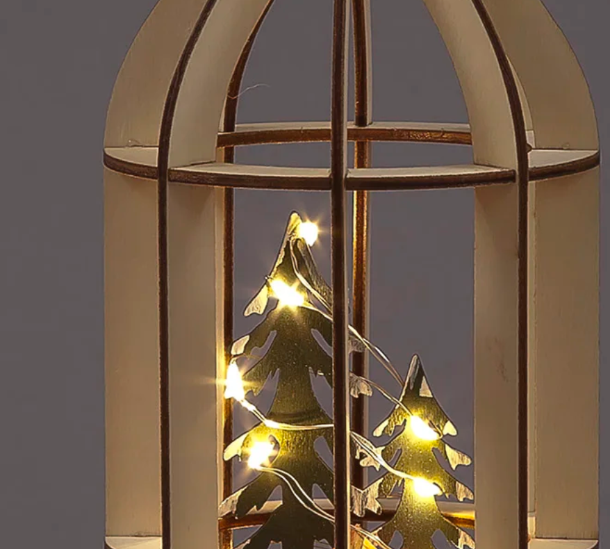 Battery Operated 32cm Wooden Bottle with inner House & 10 Warm White LEDs