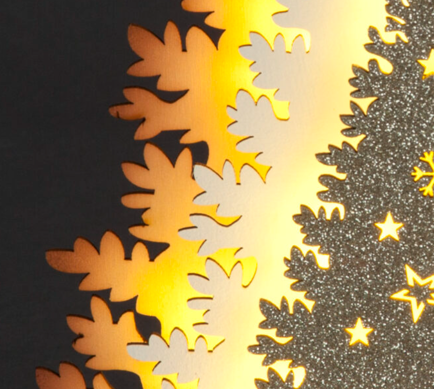 Battery Operated 33cm 3-Layer Wooden Tree with Glitter & 13 Warm White LEDs