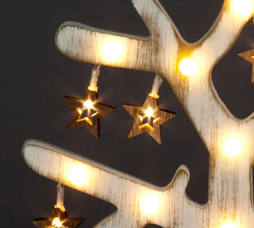 Battery Operated 35cm Stressed Effect Wood Tree with Burning Effect Stars