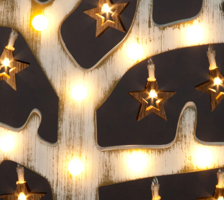 Battery Operated 35cm Stressed Effect Wood Tree with Burning Effect Stars