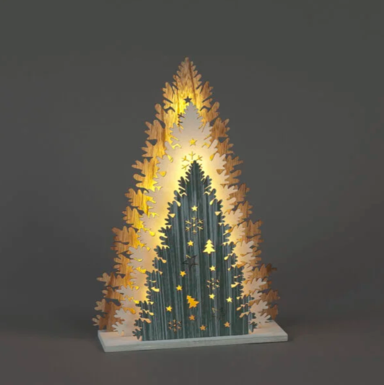 Battery Operated 40cm 3 Multi Coloured Layered Tree 6 Warm White LEDs