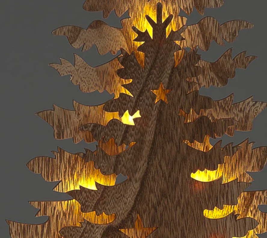 44cm Wooden Tree with Deer & 16 Warm White Battery Operated LEDs