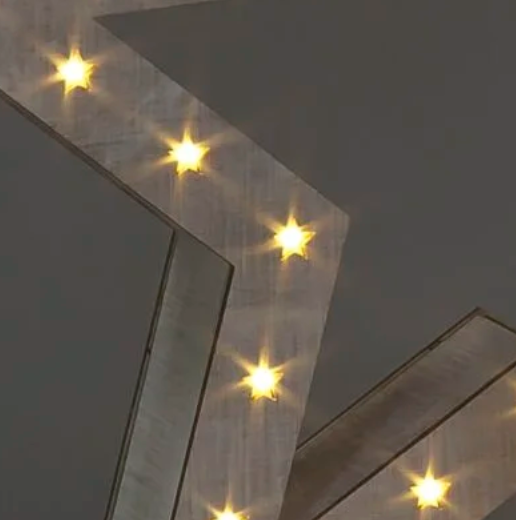 Battery Operated Set of 2 48cm & 29cm Grey Wood Stars with 60 Warm White LEDs Combined