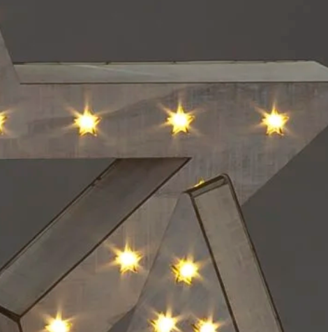 Battery Operated Set of 2 48cm & 29cm Grey Wood Stars with 60 Warm White LEDs Combined