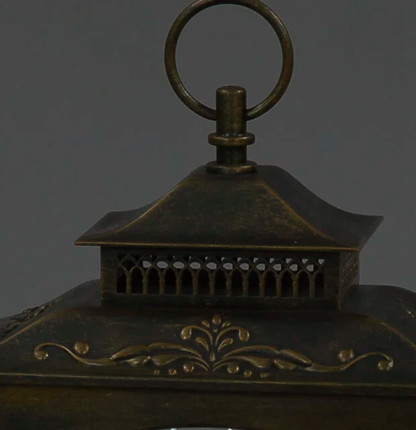 43cm Snowing Lantern Black Brushed Gold with Winter Scene