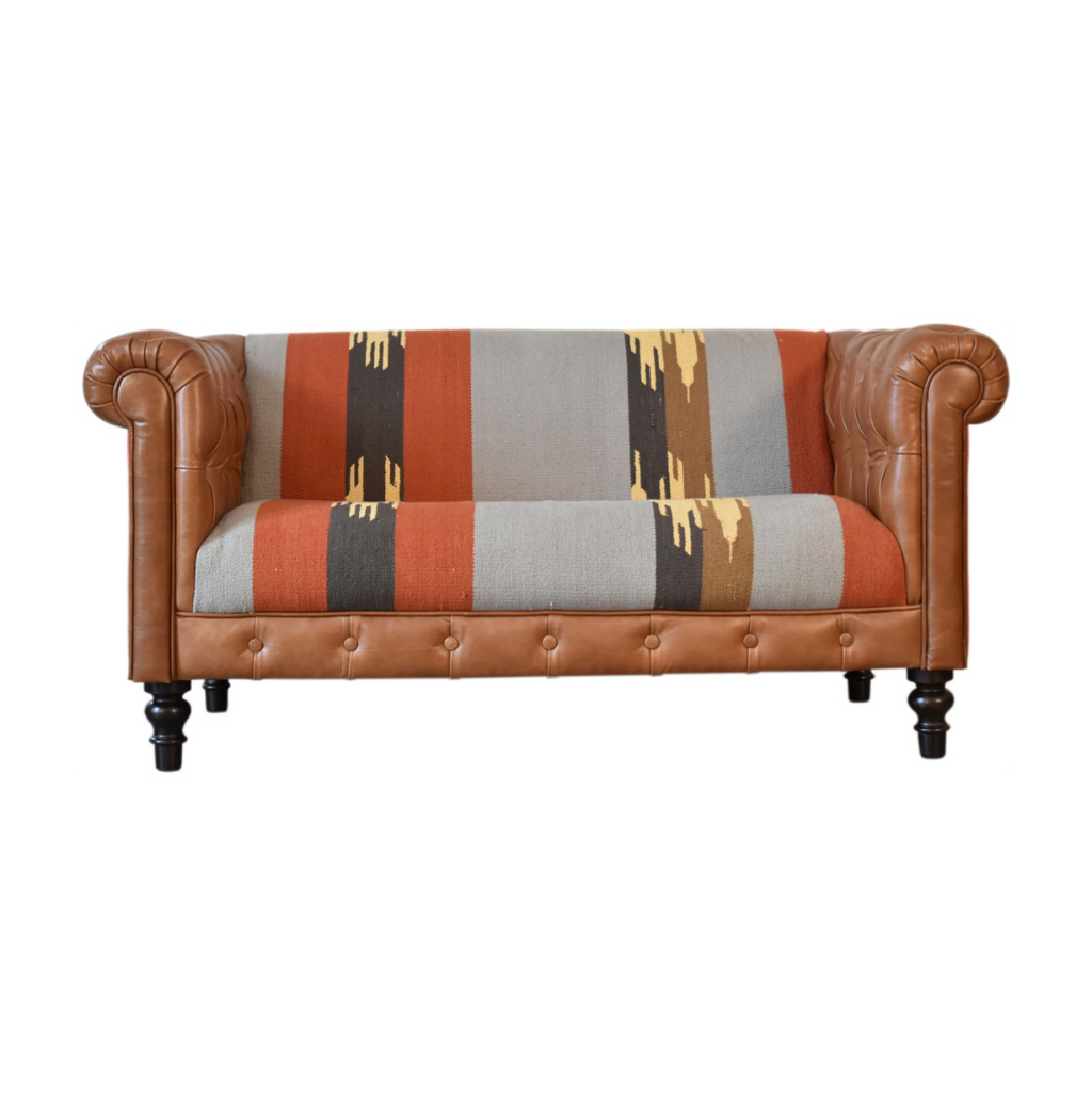 Heritage Collection Durrie & Leather Mixed 2 Seater Chesterfield Sofa
