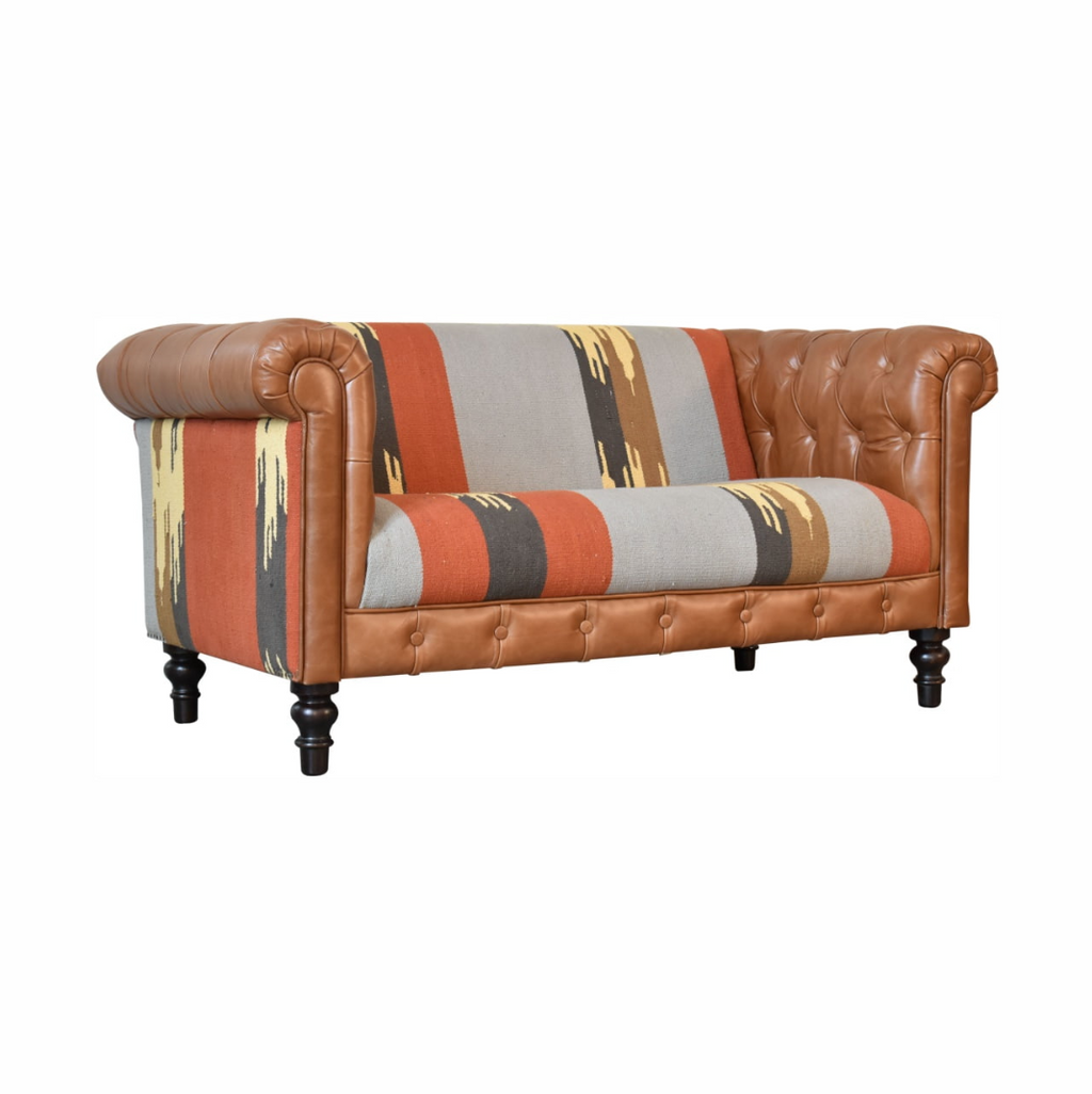 Heritage Collection Durrie & Leather Mixed 2 Seater Chesterfield Sofa